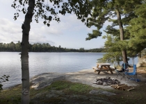 Birch Cottage picnic table and fire ring