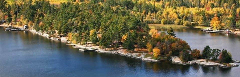 Autumn aerial of Voyageur Park Lodge property
